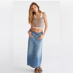 Lucky Brand Denim Maxi Skirt Raw Hem | Size 8 EUC